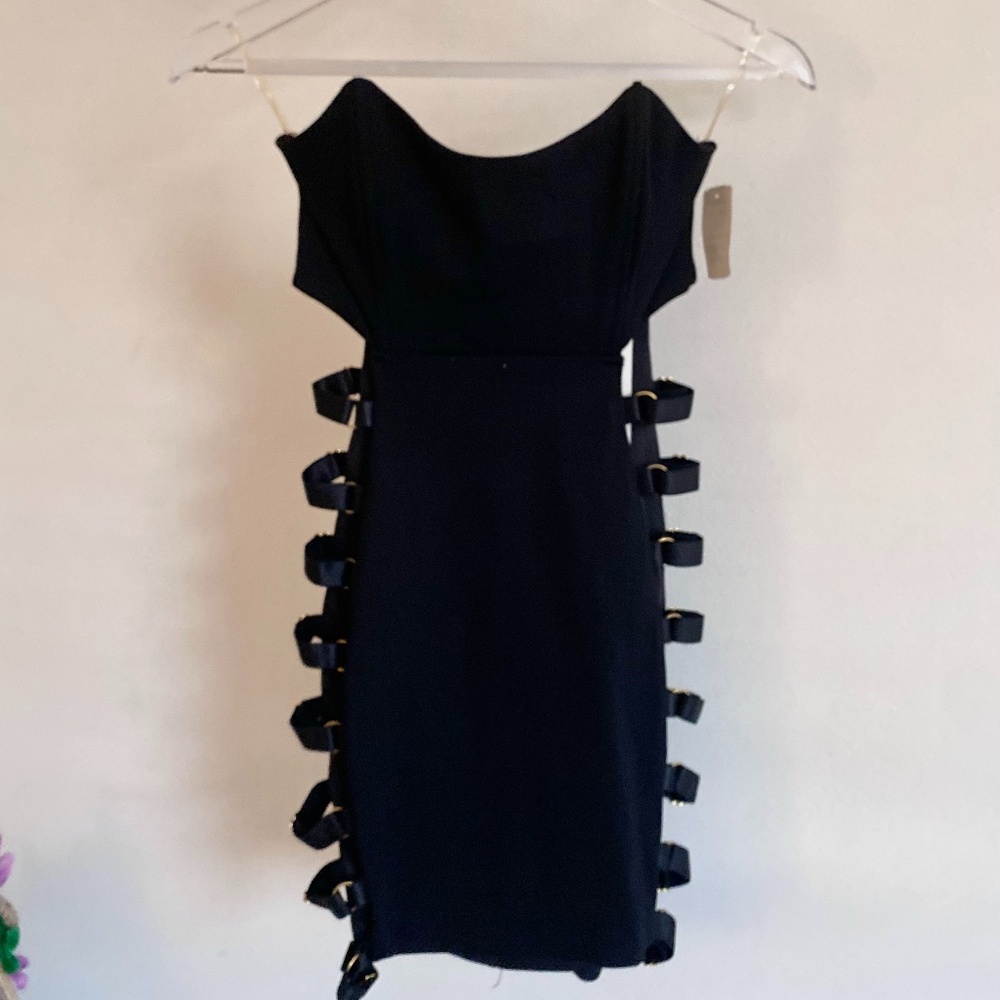 🪞 NWT Classic side strap adjustable strapless corset dress gold black by meek